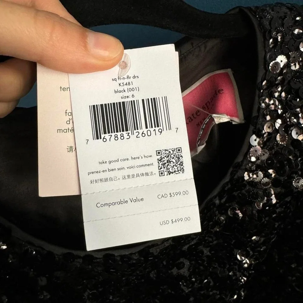 Kate Spade Sequin Fit and Flare Dress Women's Size 6 NWT Black Bow Festive Event